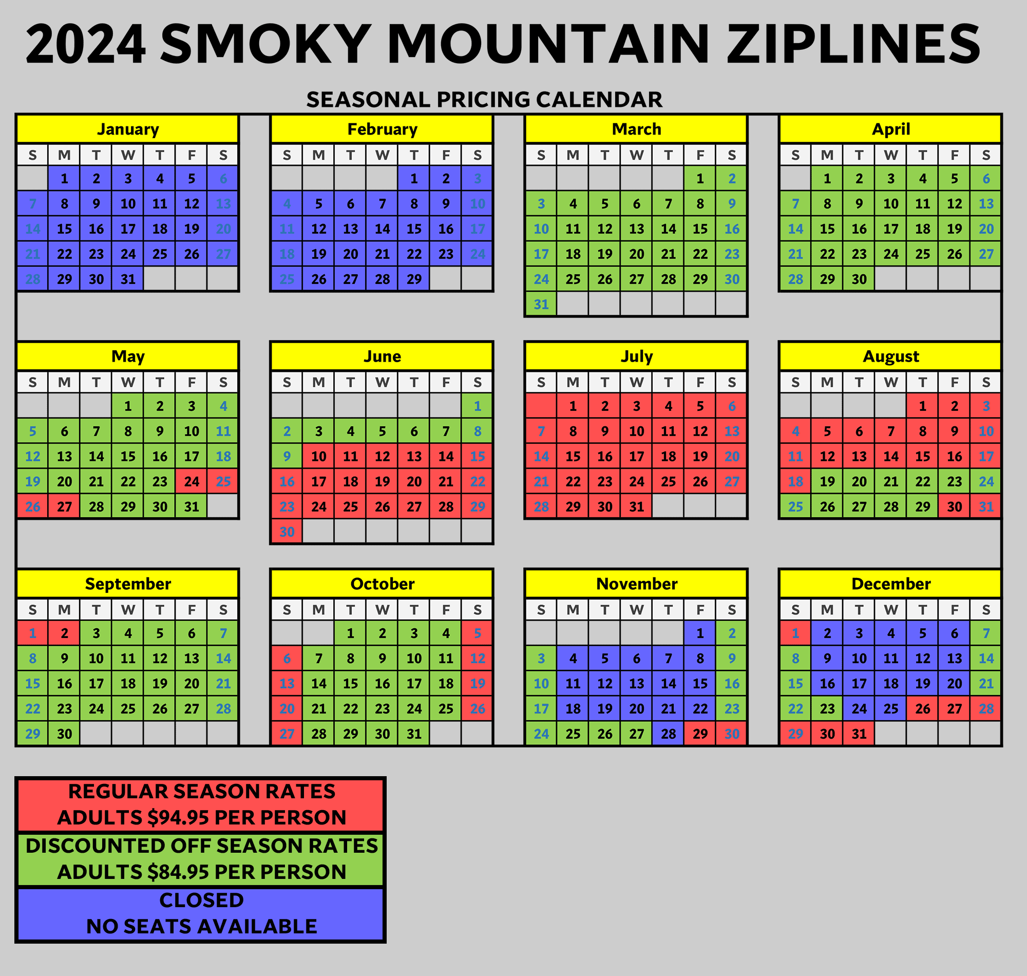 Seasonal Rate Calendar
